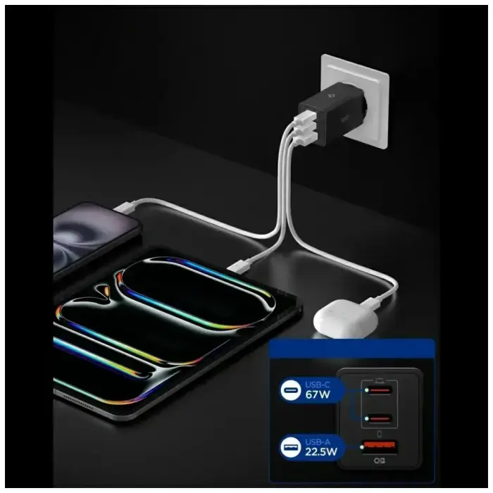 Ładowarka sieciowa Spigen Essential       EE673EU 67W 2xUSB-C/USB-A czarny Foto 3