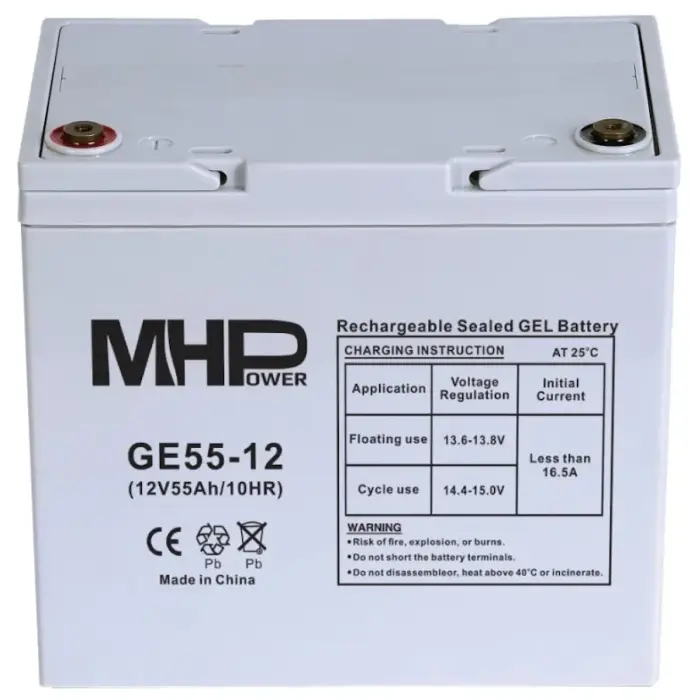 MHPower 12V/55Ah Gel Backup Battery, T1–M6 Terminals, Deep Cycle