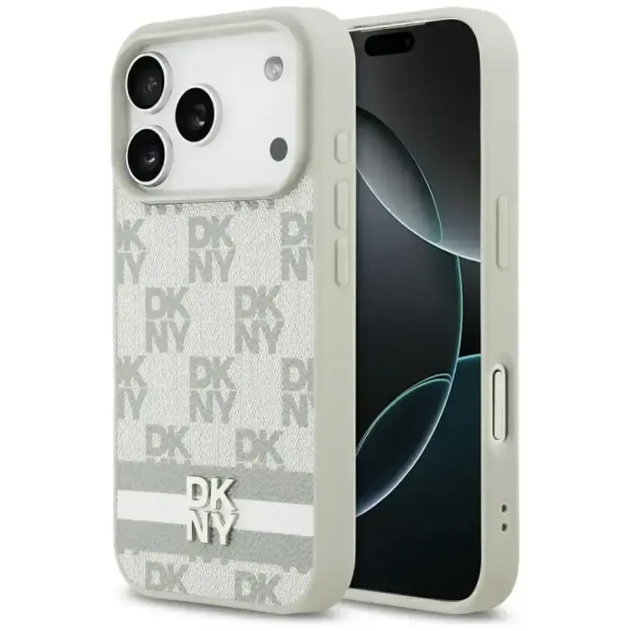 DKNY Checkered with Printed Stripes Case for iPhone 17 Pro Beige