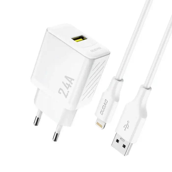 Dudao A23LEU USB-A Seinalaadija USB-A kuni Lightning Kaabliga 2.4A GaN EU - Valge