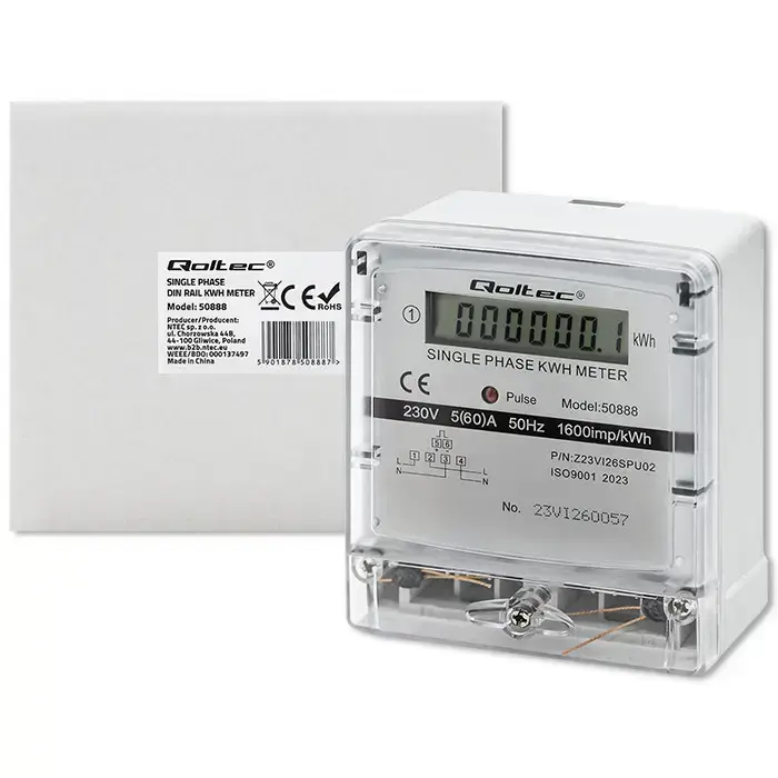 Qoltec Single-phase electronic meter | Energy consumption meter | 230V | LCD Photo