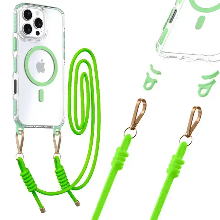 Tel Protect Strap skaidrus dėklas iPhone 15, žalias