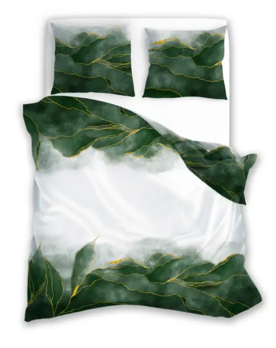 Satin bedding 220x200 Nobile 016 white green leaves Faro