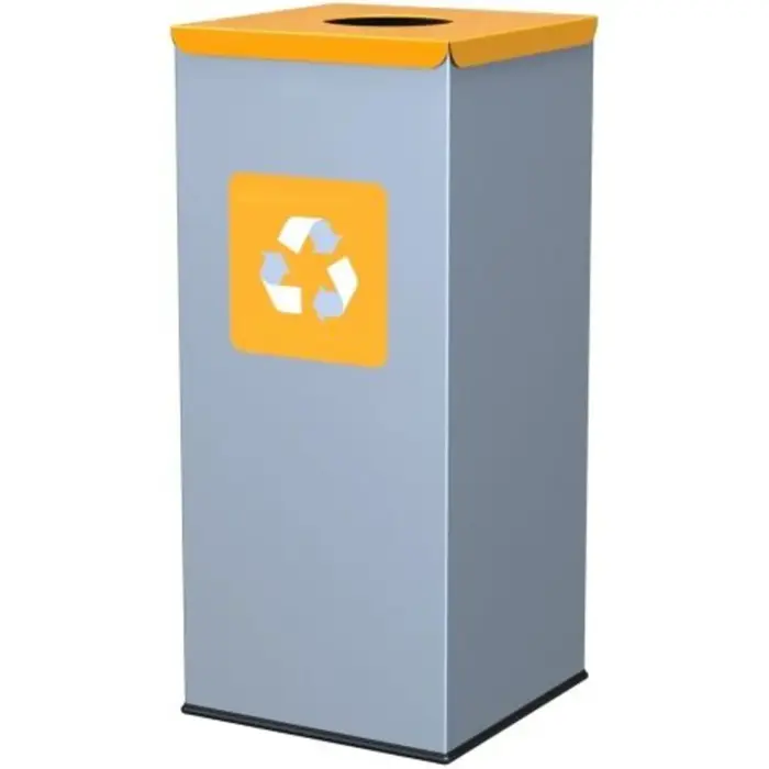 Metal Recycling Bin 30x30x70cm, 60L, for Plastic - Yellow Lid