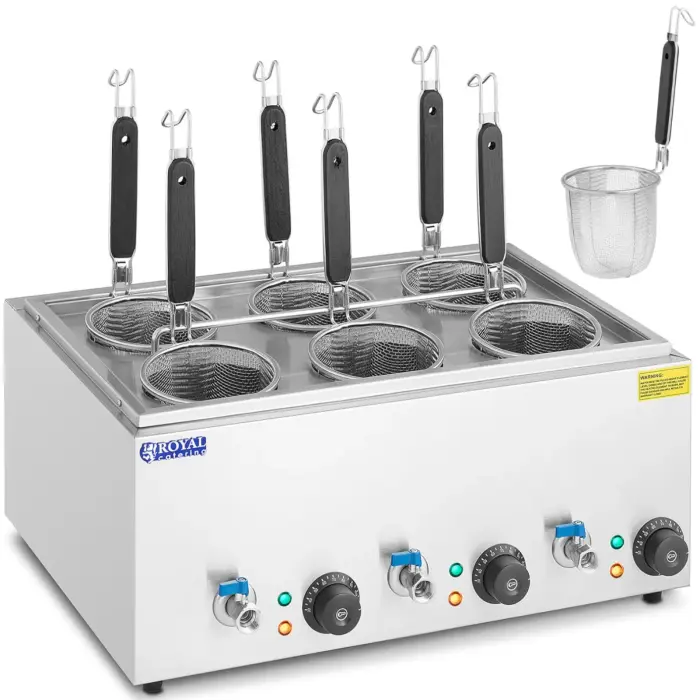 Royal Catering Pasta Cooker with Taps, 6 Baskets, 3 x 6.5 L, 3000 W