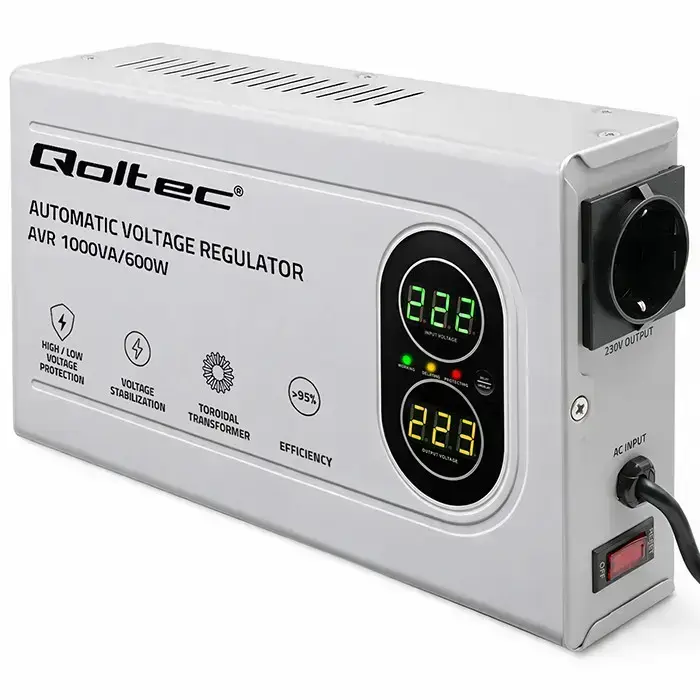 Qoltec Automatic Voltage Stabilizer AVR  1000VA | 600W | Compact | Toroidal transformer