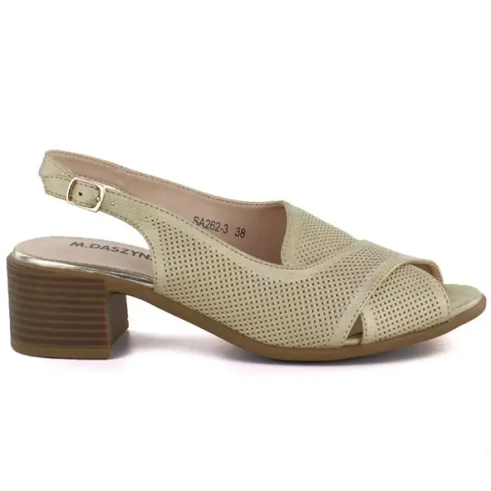 Comfortable gold Women's sandals with a block heel M.Daszyński SA262-3 - Buty: 37