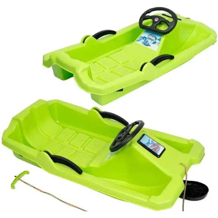 PLASTIC SLED WITH BRAKE AND HANDLEBAR ADAŚ 84x43x25CM GREEN