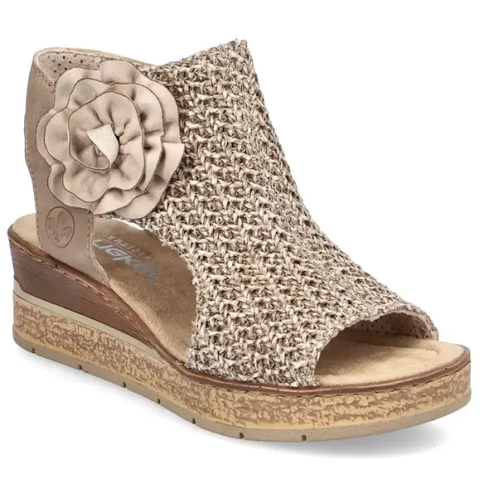 Sieviešu comfortable wedge platform sandales, beige, Rieker 63791-60 - Buty: 39