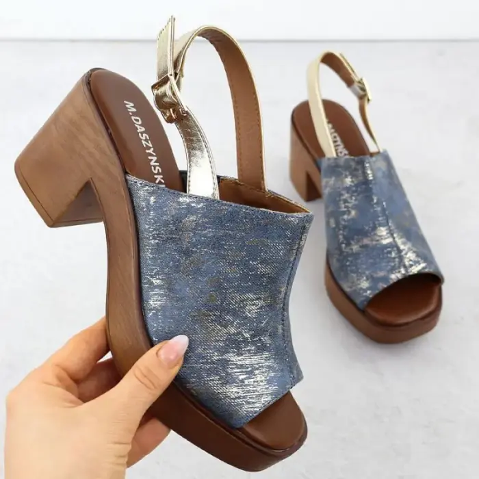 Women’s Denim Block-Heel sandals with Gold-Tone Details M.Daszyński MR23126-7 - Buty: 40