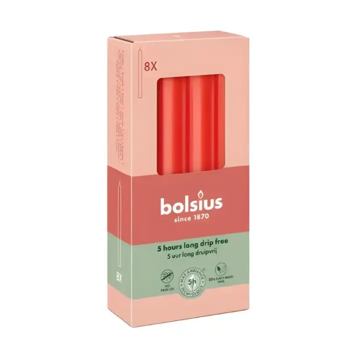 Bolsius Table Candles 170x20 mm, 8 pcs, Red