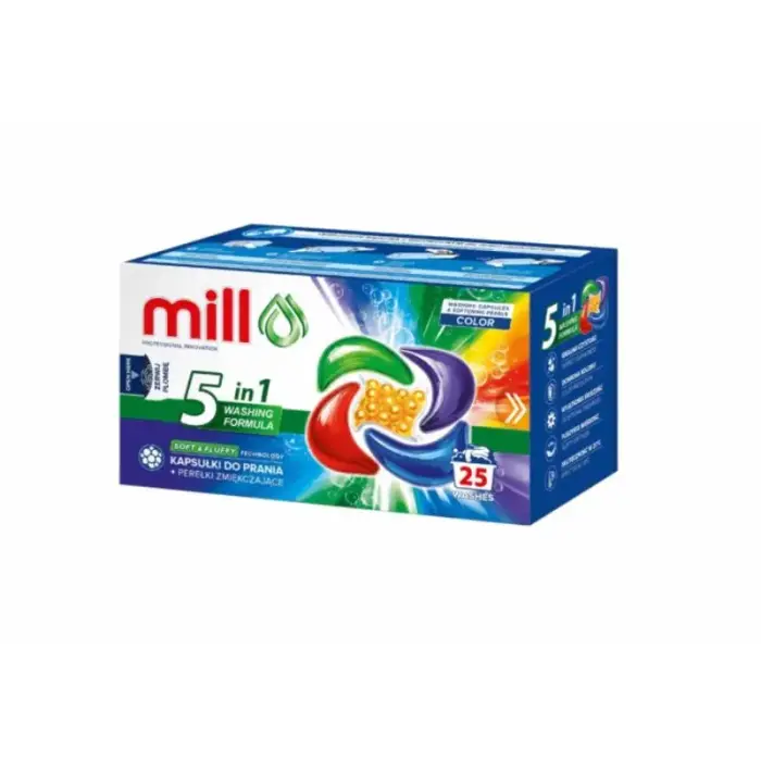 MILL PRO 5k laundry capsules + softener pearls COLOR 25 pcs