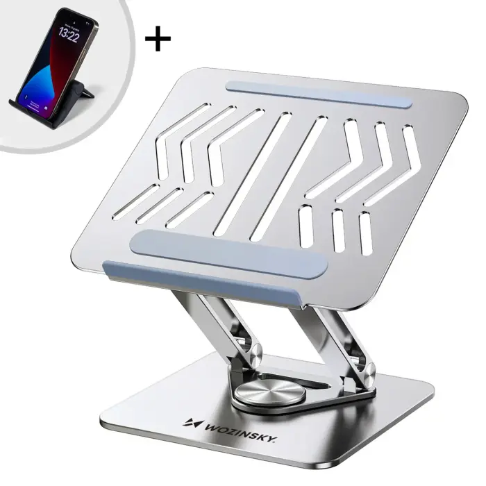 Wozinsky 360° Aluminum Laptop Stand + Smartphone Stand - Silver