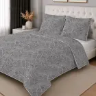 Percale bedding set Eden 5972 B 220x200 cm, grey/graphite, leaf pattern — Photo 2