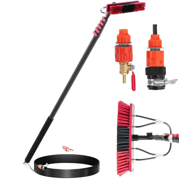 Telescopic water brush with hose for cleaning windows and solar panels, 9m long
