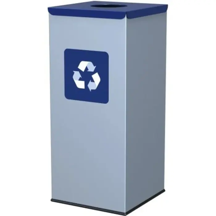 Metal Recycling Bin 30x30x70cm, 60L for Paper, Blue Lid
