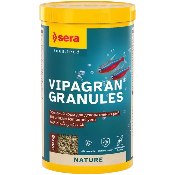 Ujuv, pehme graanultoit dekoratiivkaladele - Sera Vipagran Granules 1000ml (370g)
