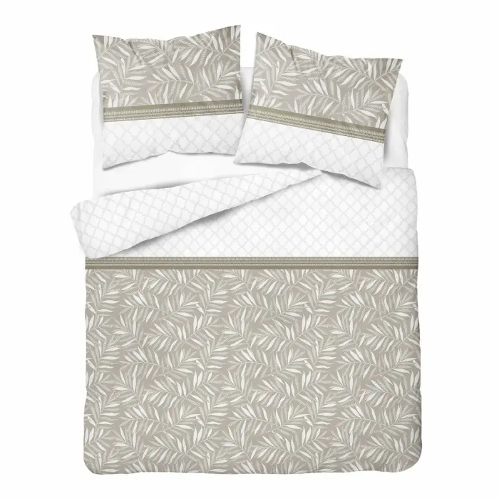 Pościel bawełniana 180x200 beżowa biała w drobny roślinny wzór - 6082 A - Home Satin