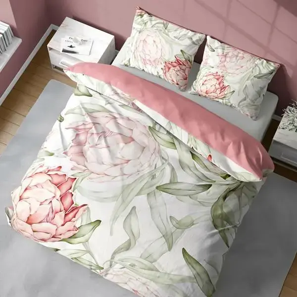 3D Microfiber Bedding Set with Protea Flowers and Leaves – 220x200 cm – Visuale 3D – pattern 5431 A Photo