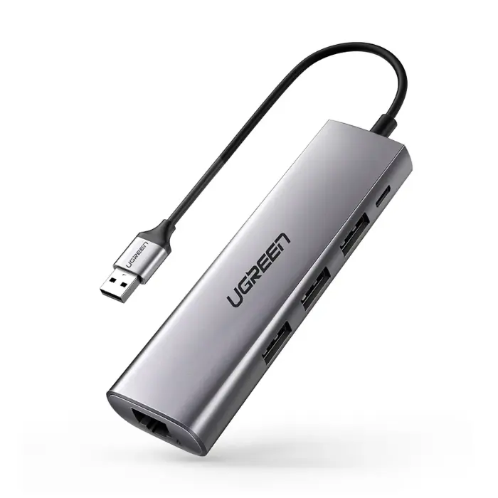 5w1 HUB Adapter USB-A 3.0 - RJ45 / 3x USB-A 3.0 / micro USB - szary