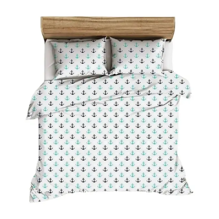 Crêpe Bedding Set 200x220 cm White Blue Nautical 201N Bielawa