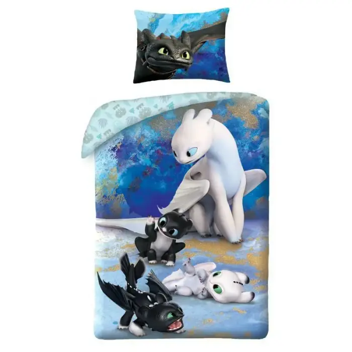 Halantex How to Train Your Dragon Cotton Bedding Set 140x200 cm, Blue