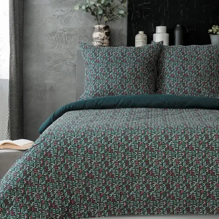 Esprit 06 Kokvilnas gultas veļas komplekts 200x220 cm, Pudelzaļi ziedi