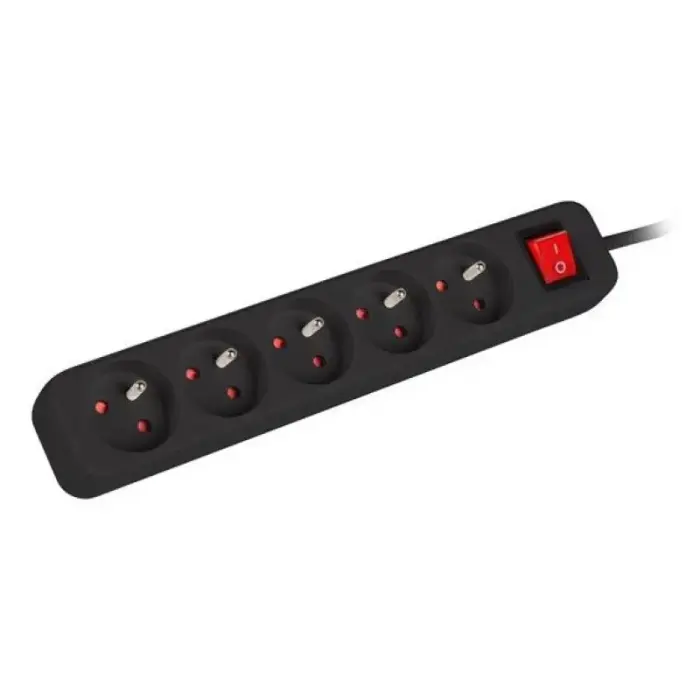 LANBERG 1.5 m Power Strip, 5 x 230 V, PL, with Switch, Cable Made of Pure Copper, Black