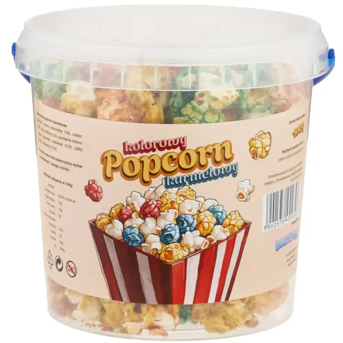 Gatavs ēšanai krāsains karameļu popkorns 100g / 1L