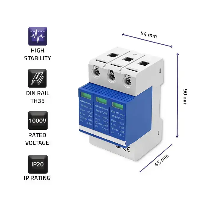 Qoltec DC surge protector arrester | 3P | 1000V | T2 | C Foto 3