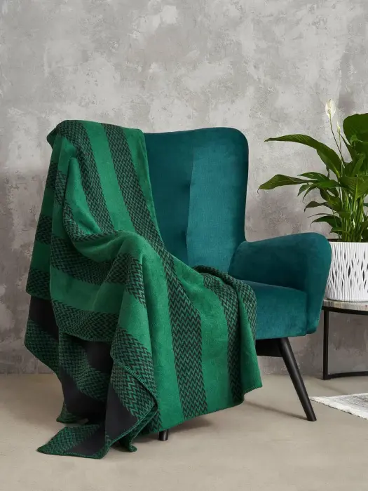 Kokvilnas akrila sega 150x200 cm 2143/1 Zigzag stripes zaļa