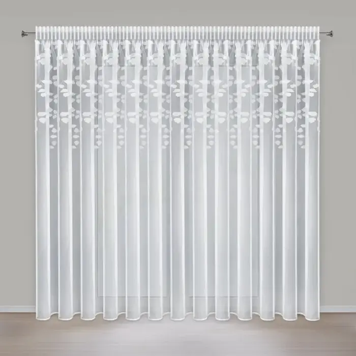 Caurspīdīgais aizkars Judy Eva Minge Eurofirany 350x270 cm, baltā krāsā, uz lentes, ar izšuvumu