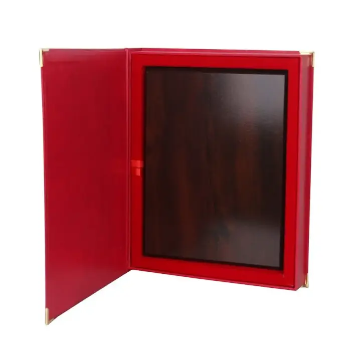 Presentation case with wooden plaque, red