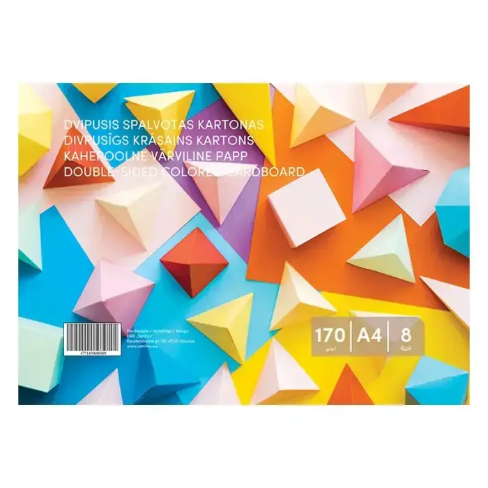 Krāsains kartons, divpusējs, A4, 8 lapas, dažādas krāsas Foto 3