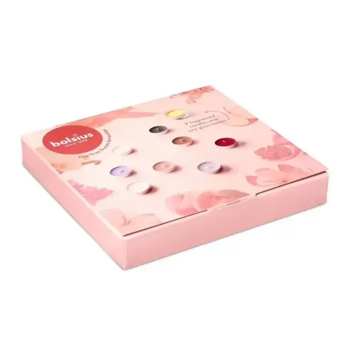 Gift set of scented tealights and glass candle holders