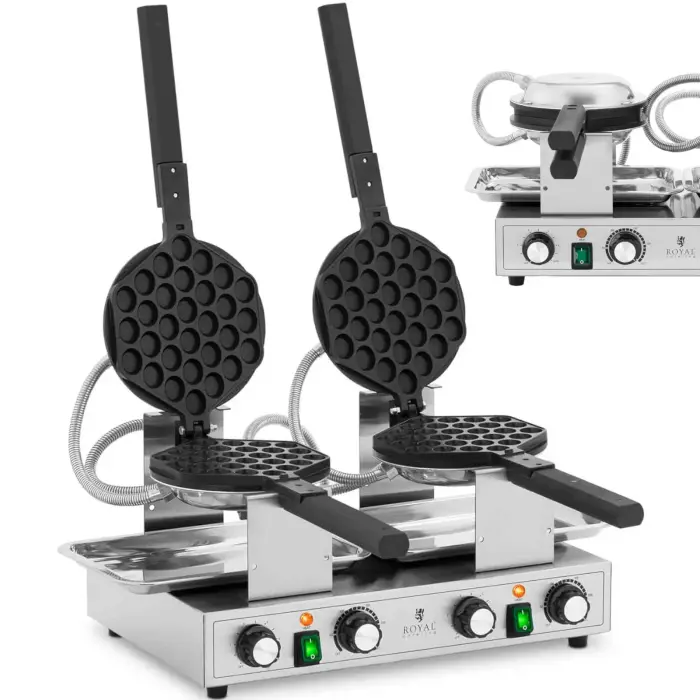 Royal Catering RCWM-2800-B Double Bubble Waffle Maker, 2 x 1400 W, Teflon
