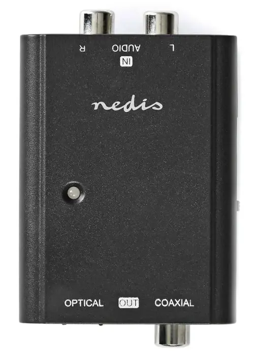 NEDIS Converter stereofonního zvuku na digital/ 1cestný/ 2x Socket/Outlet RCA (Stereo)/ Socket/Outlet RCA + Socket/Outlet Toslink/ black