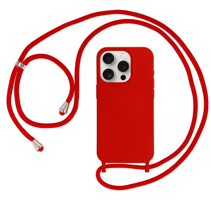 Strap Silicone Case for iPhone 15 Plus, Red