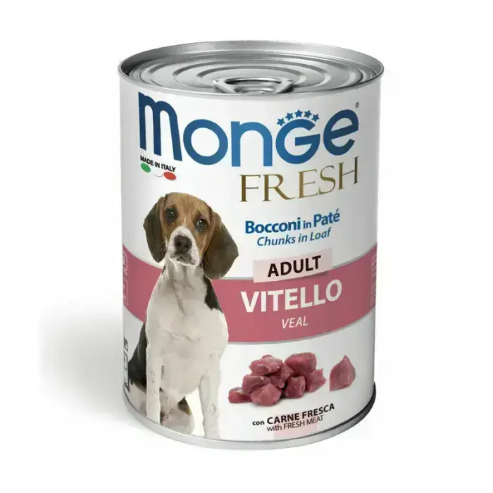 Monge Dog Fresh Adult Chunks in Loaf with Veal — complete wet food with veal for adult dogs, 400 g