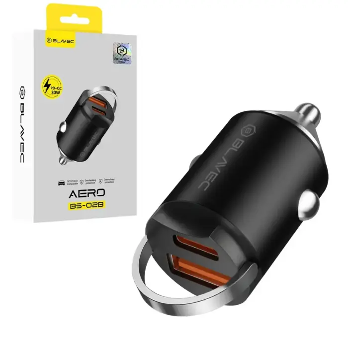 Blavec Autolaadija BS-02B Aero - USB + Type C - QC 3.0 18W PD 30W must