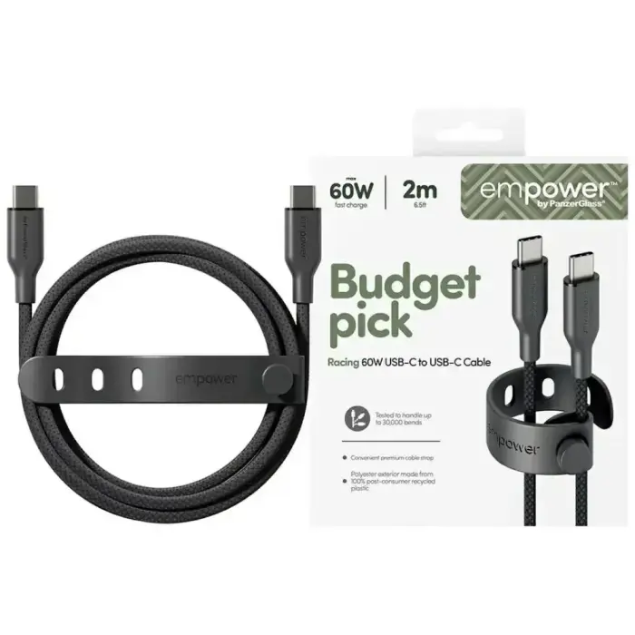Empower by PanzerGlass Racing 60W USB-C to USB-C Cable 2m - Black
