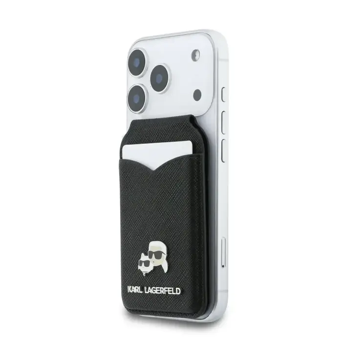 Karl Lagerfeld Mirror MagSafe kortelių dėklas su stovu juodas