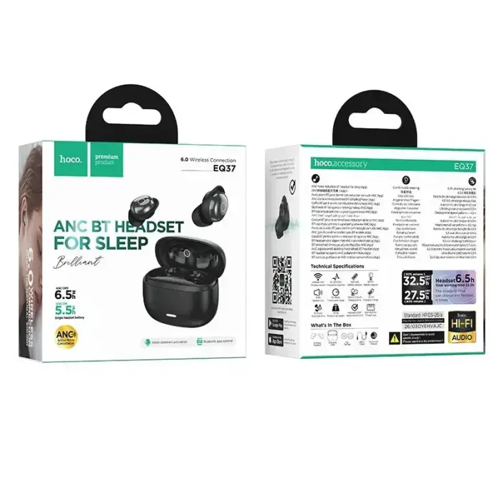 Wireless earphones for sleep ANC Hoco EQ37 midnight black