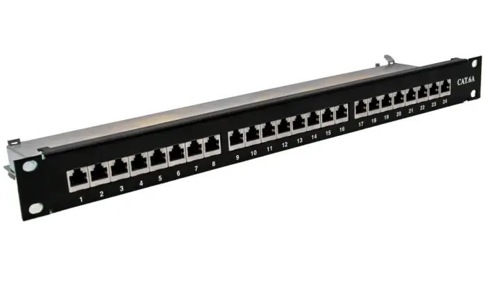 XtendLan Patch Panel 19", 24 ports, Cat6a, shielded, black