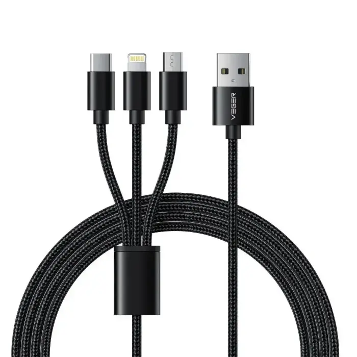 Veger V303 3-in-1 USB-A to Lightning / USB-C / Micro-USB Cable 2A 12W 1.2m - Black