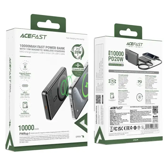 Acefast M12 10000mAh 20W MagSafe portatīvais lādētājs – melns Foto 5