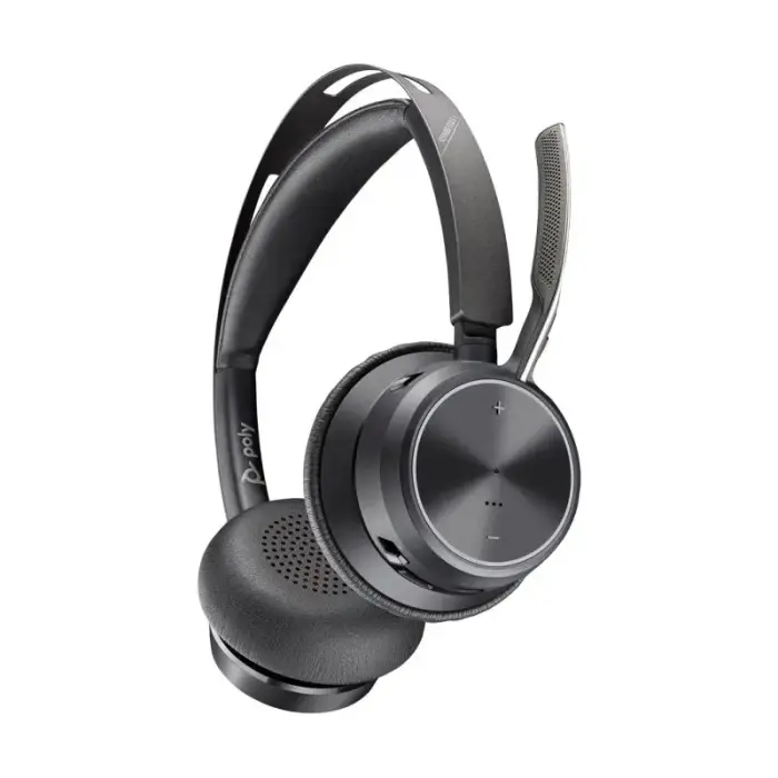 POLY Voyager Focus 2 USB-CC bezvadu austiņas ar USB-C/A adapteri un uzlādes bāzi