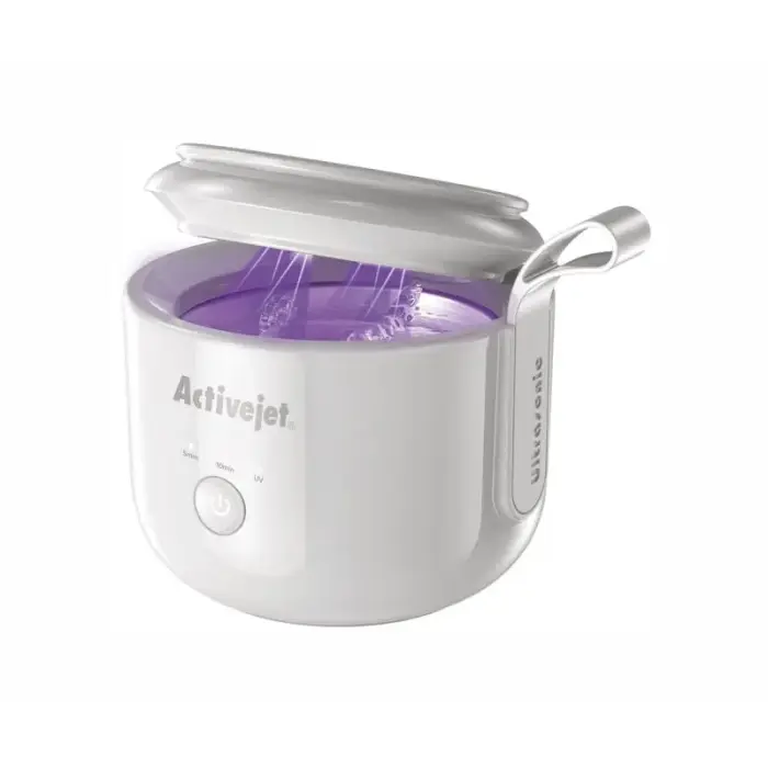 Activejet AUC-198 cordless ultrasonic UV cleaner. For dentures, braces, and jewelry, white.