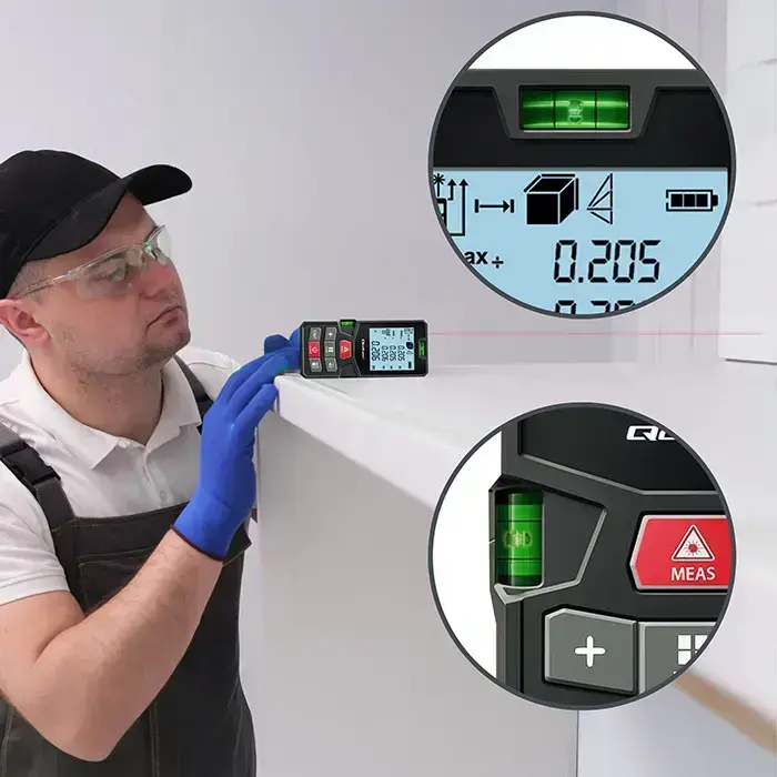 Qoltec High-Precision Laser Distance Meter with Bubble Level | LCD with backlight | 50m Foto 3