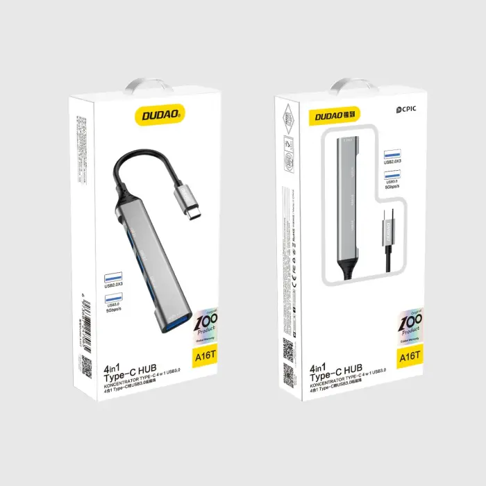 Dudao USB-C to 4x USB Hub Adapter – Black Grey